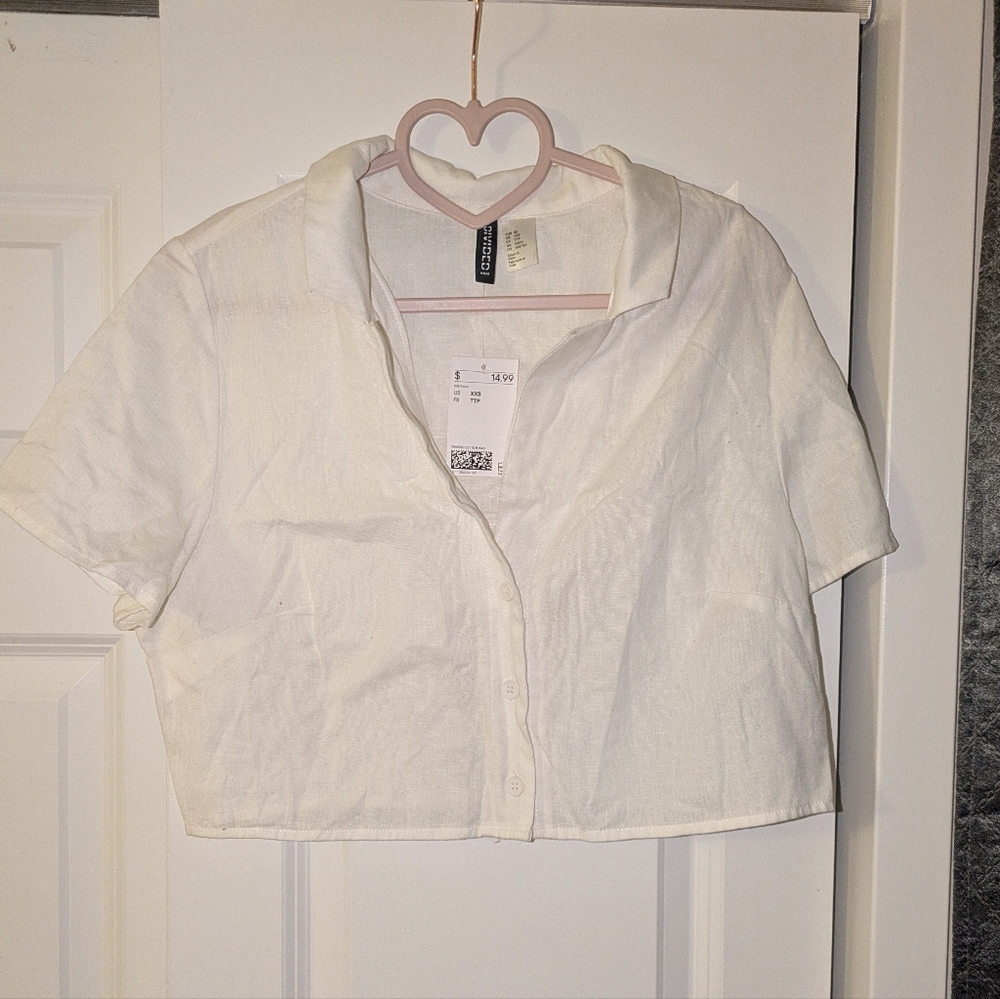 H&M Button-up Crop Top- White- Size XXS